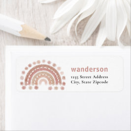 Etiqueta boho terracotta arco-íris aconchegante