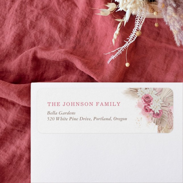 Etiqueta Boho Tropical Rosa Rosa Chá de fraldas Endereço de (Criador carregado)