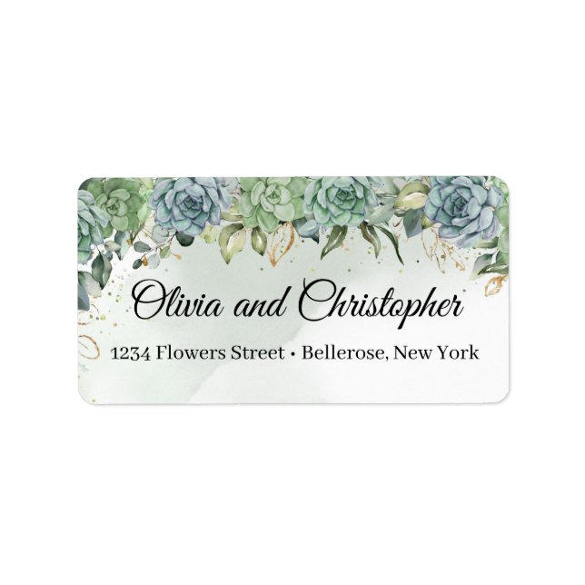 Etiqueta Boho verde suculenta moldura de ouro eucalipto (Frente)