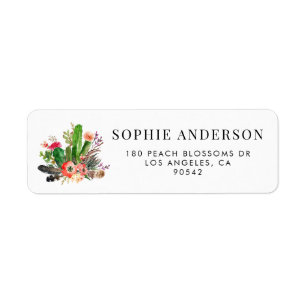 Etiqueta Boho Watercolor Succults and Feather Floral