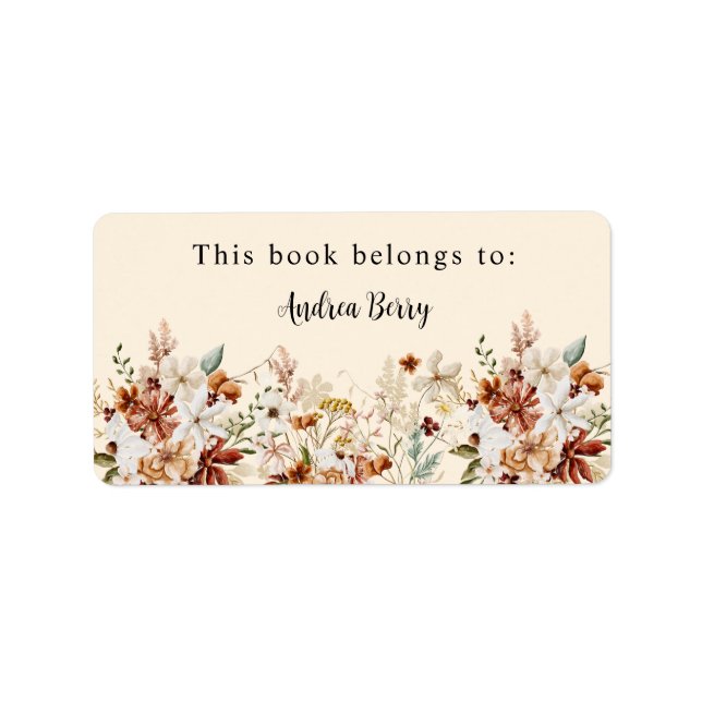 Etiqueta Boho Wildflower Este Livro Pertence A (Frente)