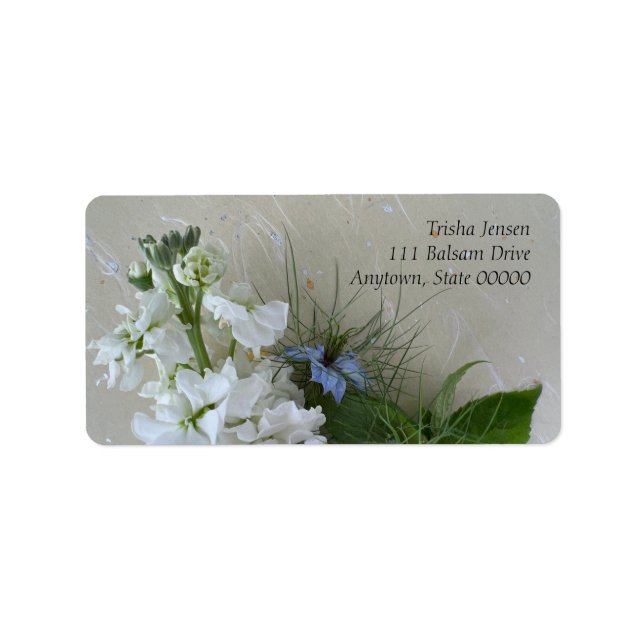 Etiqueta Boias brancas com flores nigella (Frente)