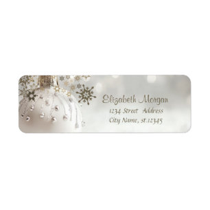 Etiqueta Bola de Natal Branca Elegante,Flocos de Neve