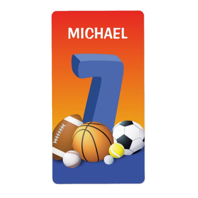 Etiqueta Bolas de Esportes de Aniversário 7 (Frente)