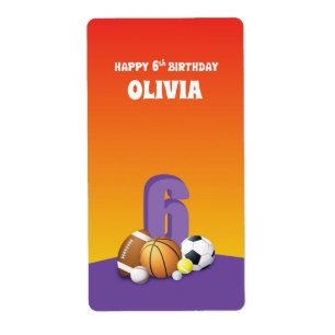 Etiqueta Bolas de Esportes de Aniversário para 6 de Menina 