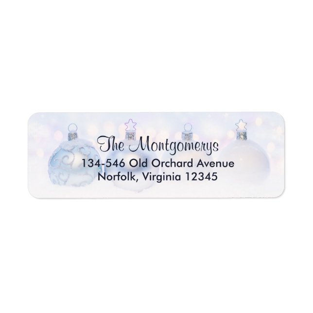 Etiqueta Bolas de Natal de Prata Festiva na Neve (Frente)