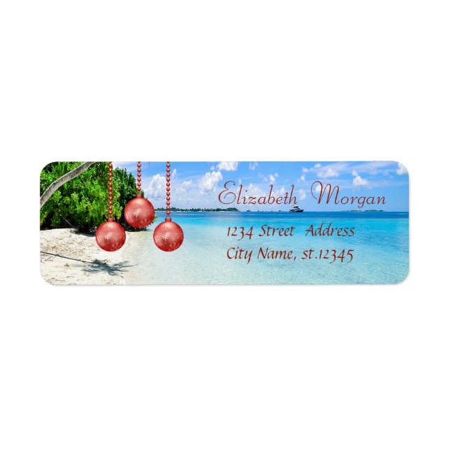 Etiqueta Bolas de Natal elegantes na praia, Natal, Praia, B (Frente)