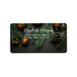 Etiqueta Bolas de Natal Elegantes,Ramo de Pinheiro