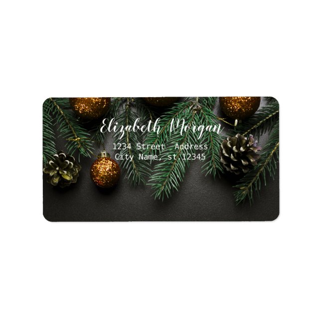 Etiqueta Bolas de Natal Elegantes,Ramo de Pinheiro (Frente)