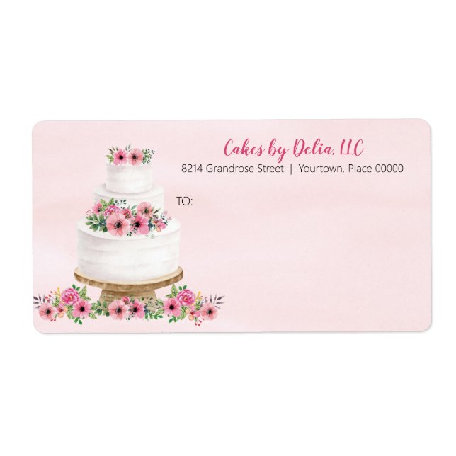 Etiqueta Bolo de Casamento de Aquarela Rosa (Frente)