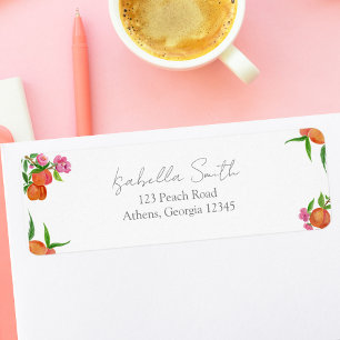 Etiqueta Bolo de Pêssego Aquarela Com Flores