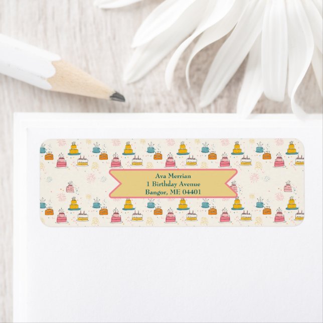 Etiqueta Bolos Doodle – Endereço de Aniversário Personaliza (Insitu)