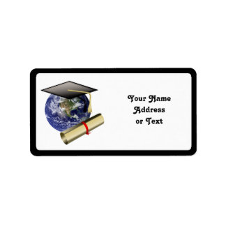 Etiqueta Boné de formatura na Terra com Diploma