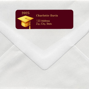 Etiqueta Boné de ouro burgundy para graduação 2025