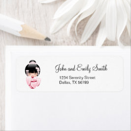 Etiqueta Boneca White Kimono Kokeshi - Garota Gisha Bonita