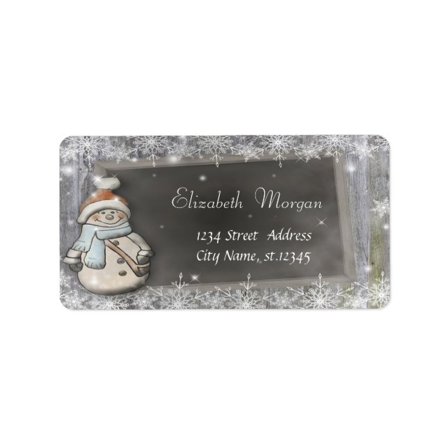 Etiqueta Boneco de Neve Com Flocos de Neve Chapéu de Papai  (Frente)