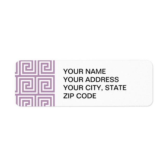 Etiqueta Bonita Lavanda e padrão-chave grego branco (Frente)