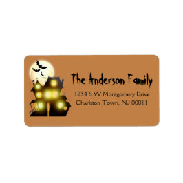 Etiqueta Bonita Lua de Halloween, Lua Assombrada, Casa e Mo