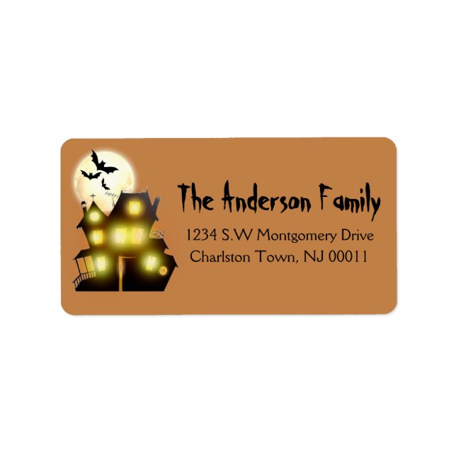 Etiqueta Bonita Lua de Halloween, Lua Assombrada, Casa e Mo (Frente)
