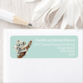 Etiqueta Bonita, Mãe e Bebê, aquarela Koala, em verde claro