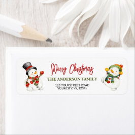 Etiqueta Bonito boneco de neve Feliz Natal vermelho