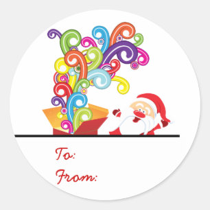 Etiqueta bonito do Natal de Papai Noel e de caixa