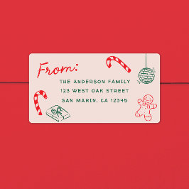 Etiqueta Bonito Doodles Feriados de Natal Endereço de Devol