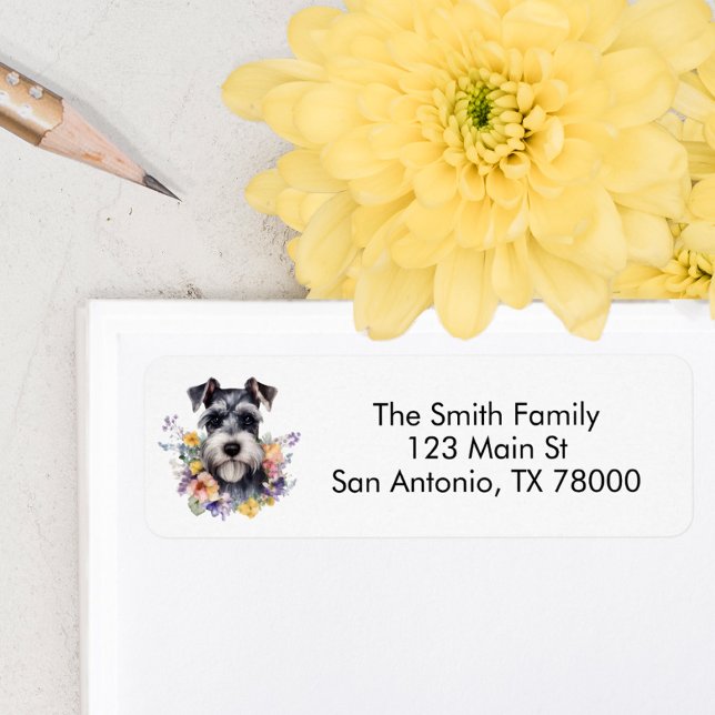 Etiqueta Bonito Floral Schnauzer Endereço de Retorno (Schnauzer return address label)