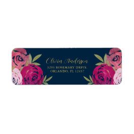 Etiqueta Bonito Rosa Floral e Rosas de Aquarela Puros Azul