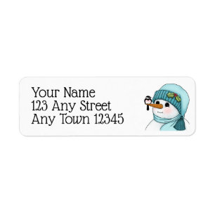 Etiqueta Bonito Snowman com o Chickadee no seu Nariz de Cen