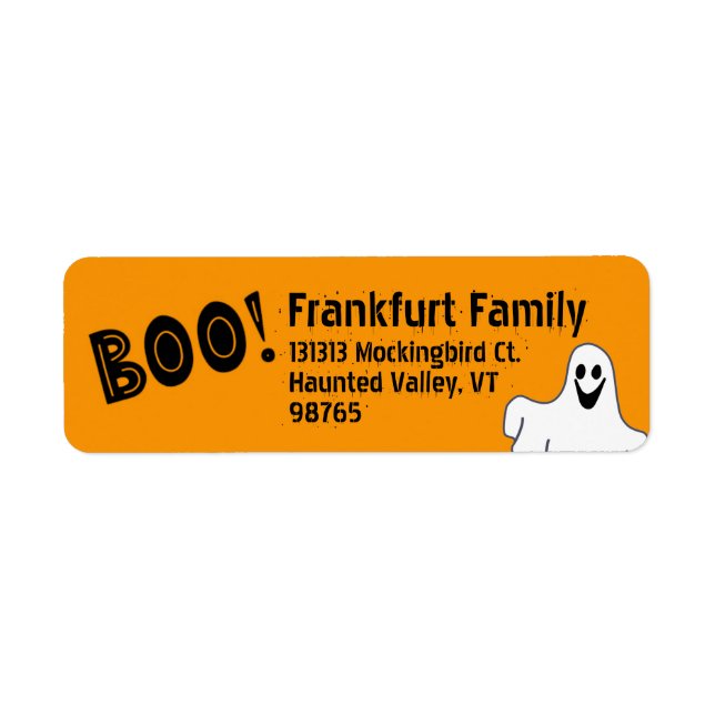 Etiqueta Boo! Diversão e não muito assustador no Halloween (Frente)