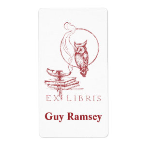 Etiqueta Bookplate vermelho personalizado da coruja do