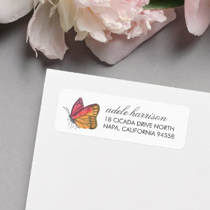 Etiqueta Borboleta de Aquarela Vermelha