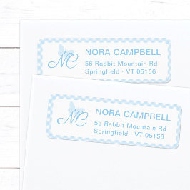 Etiqueta Borboleta Escura Iniciais Bebê Azul Endereço de Re