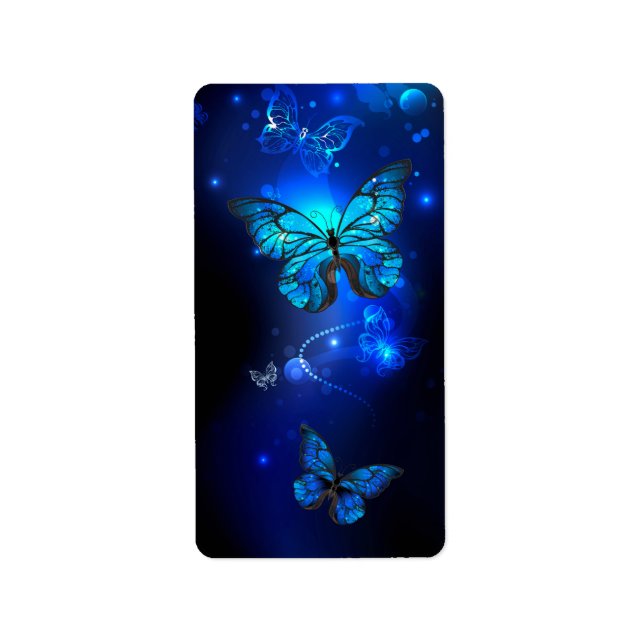 Etiqueta Borboleta Morpho no Fundo Escuro (Frente)