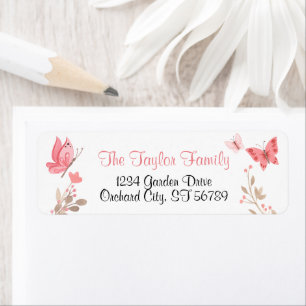 Etiqueta Borboletas cor-de-rosa giro e cor-de-rosa