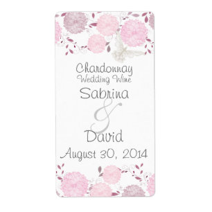 Etiqueta Borboletas e cristais cor-de-rosa Vinho de Casamen
