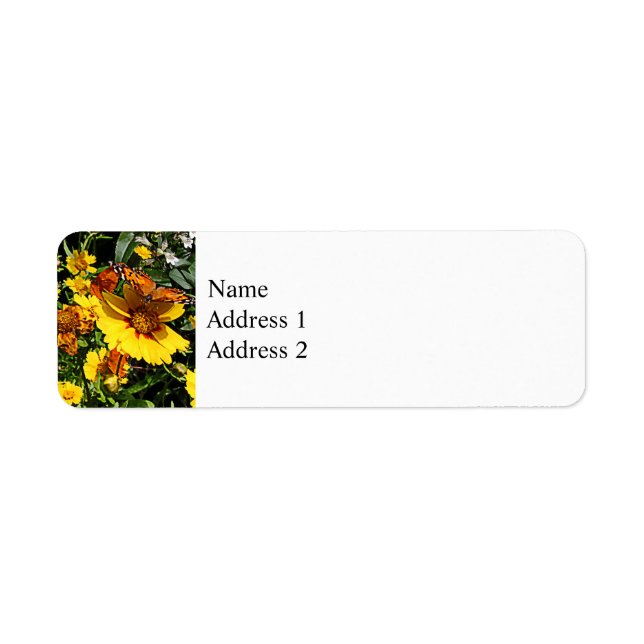 Etiqueta Borboletas Laranja em Coreopsis Amarelo (Frente)