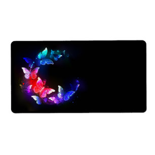 Etiqueta Borboletas Neon Night brilhantes sobre fundo preto
