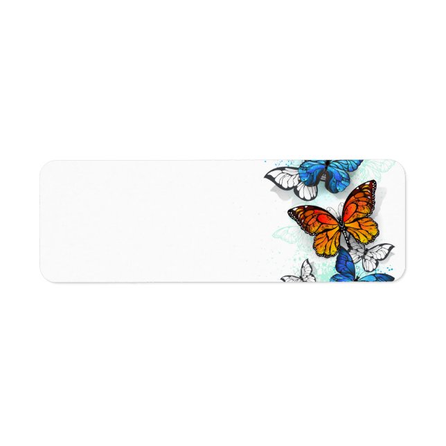 Etiqueta Borboletas voadoras Morpho e Monarca (Frente)