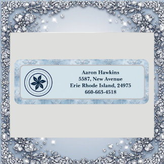 Etiqueta Borda de Floco de Neve Gelo Azul Personalizada com