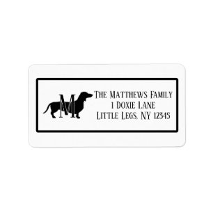 Etiqueta Borda de Silhueta de Dachshund Preto e Branco