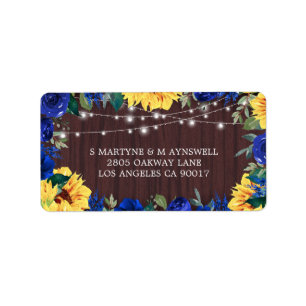 Etiqueta Borda Floral de Girassol Azul Luz Floral Casamento