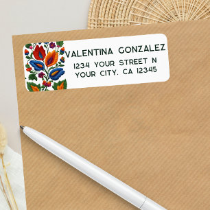 Etiqueta Bordado Floral Colorido de Arte Folk Mexicana Fies