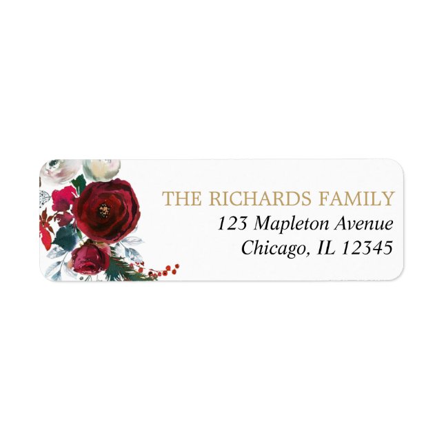 Etiqueta Borgonha de ouro elegante floral de Natal (Frente)