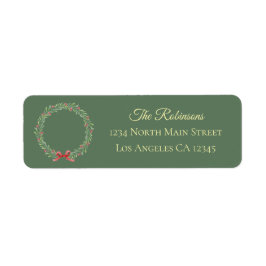Etiqueta Botanical Christmas Wreath Modern Script Address