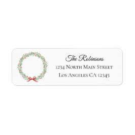 Etiqueta Botanical Christmas Wreath Modern Script Address