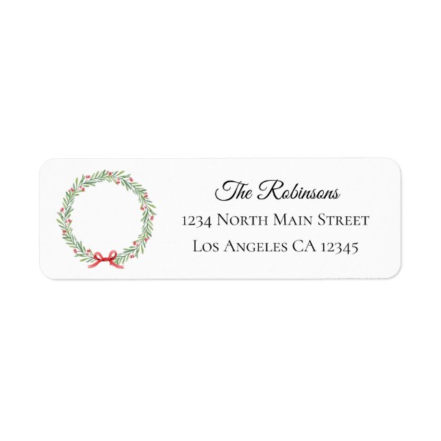 Etiqueta Botanical Christmas Wreath Modern Script Address (Frente)