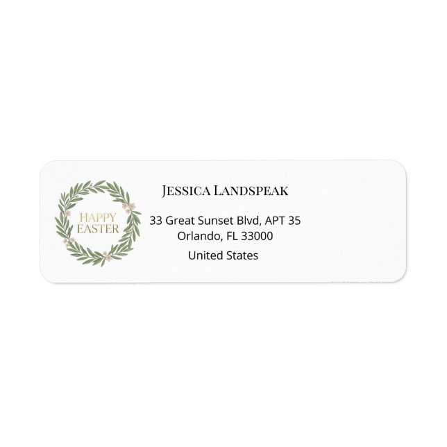 Etiqueta Botanical Gold Wreath & Floral Easter (Frente)