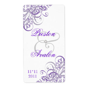 Etiqueta branca do vinho do casamento do rolo roxo